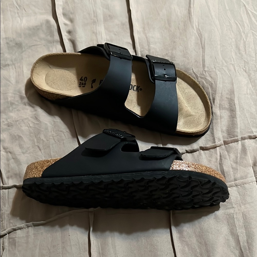Birkenstock Black Two-Strap Cork Footbed Sandals